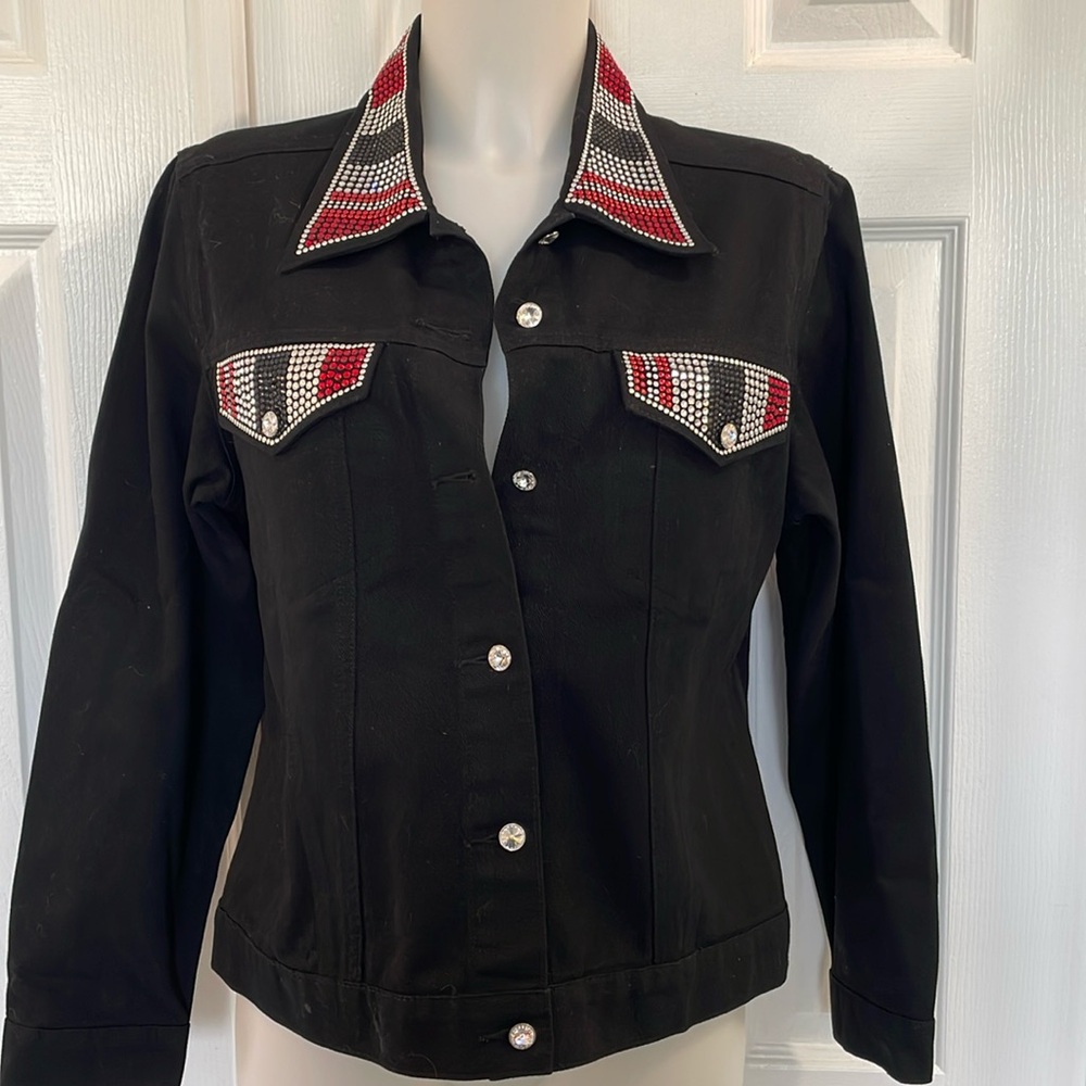 CHRISTINE ALEXANDER JEAN JACKET BLACK SPARKLE RHINESTONE EMBELLISHMENTS SIZE M